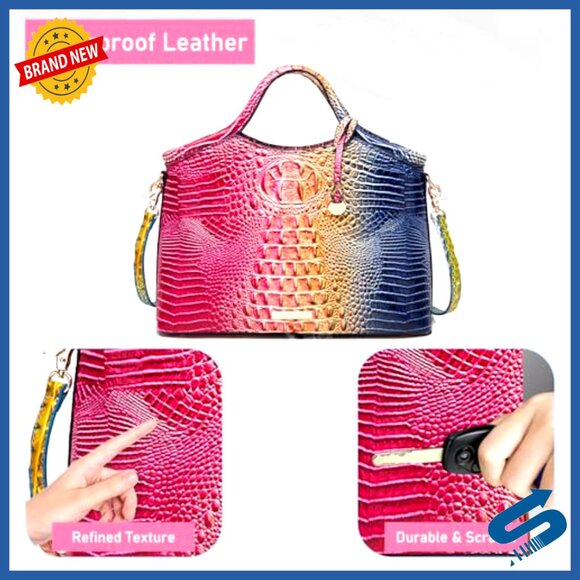 Large Capacity Faux Leather Tote Bag with Top Handle and Crocodile Pattern